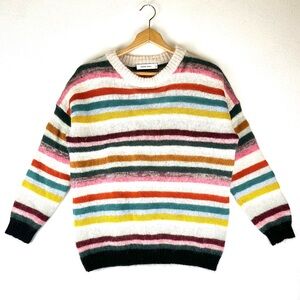 Genuine People Stripe Multi Colored Wool Blend Crew Sweater